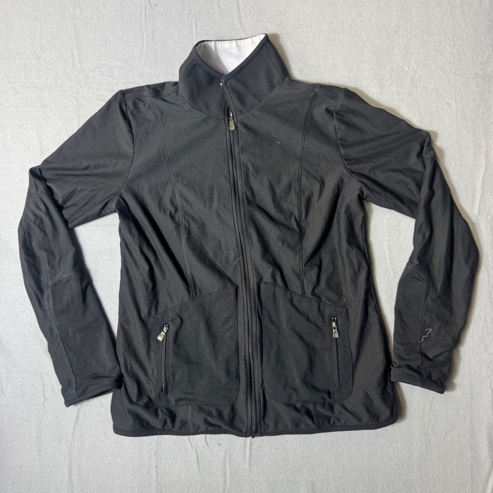 Adidas Golf Climalite Full Zip Jacket Womens Large Black Textured Mock‎ Neck